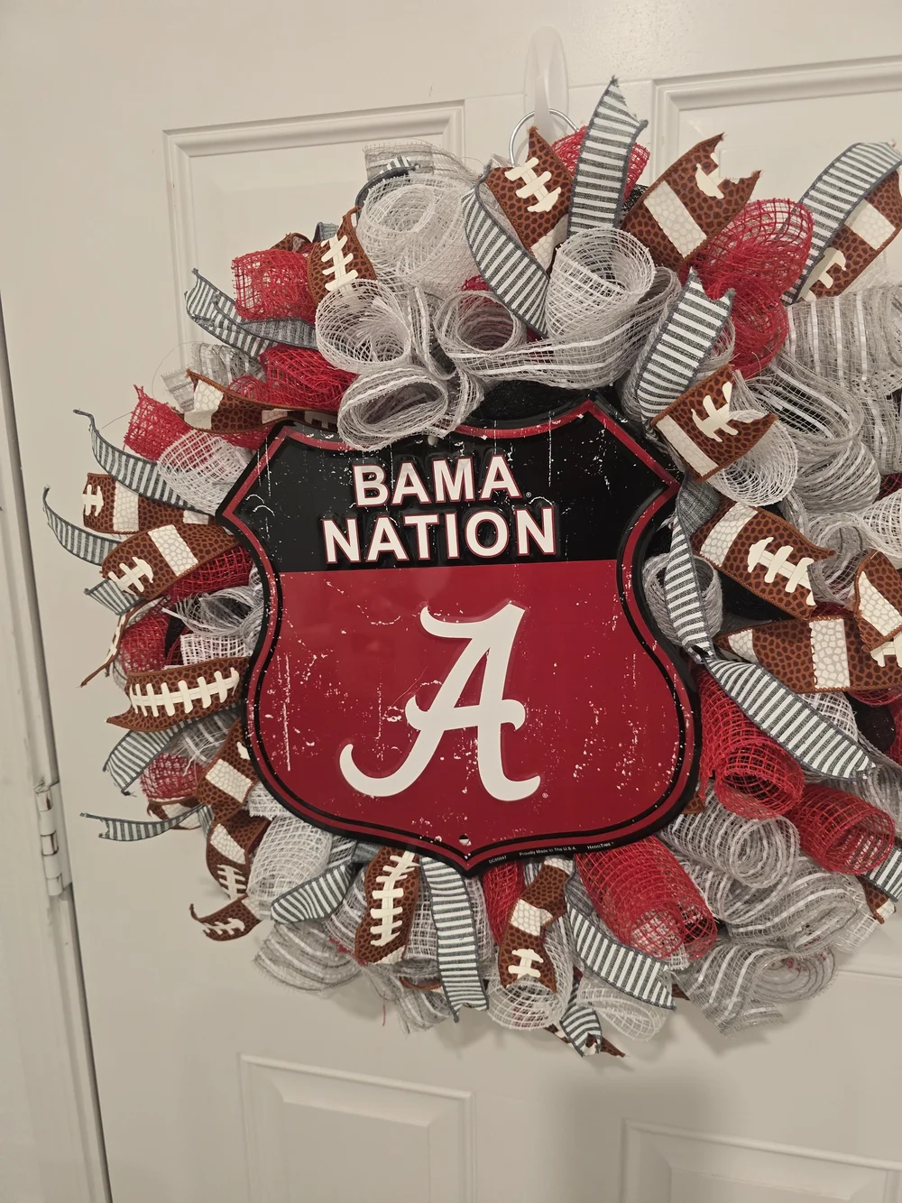 Bama Nation Alabama Crimson & White Football Wreath - Home Holiday